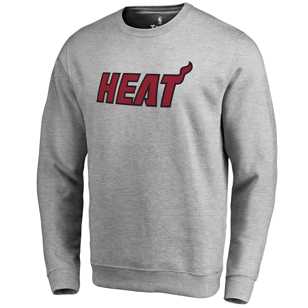 Men's Heathered Gray Miami Heat Wordmark Pullover Sweatshirt
