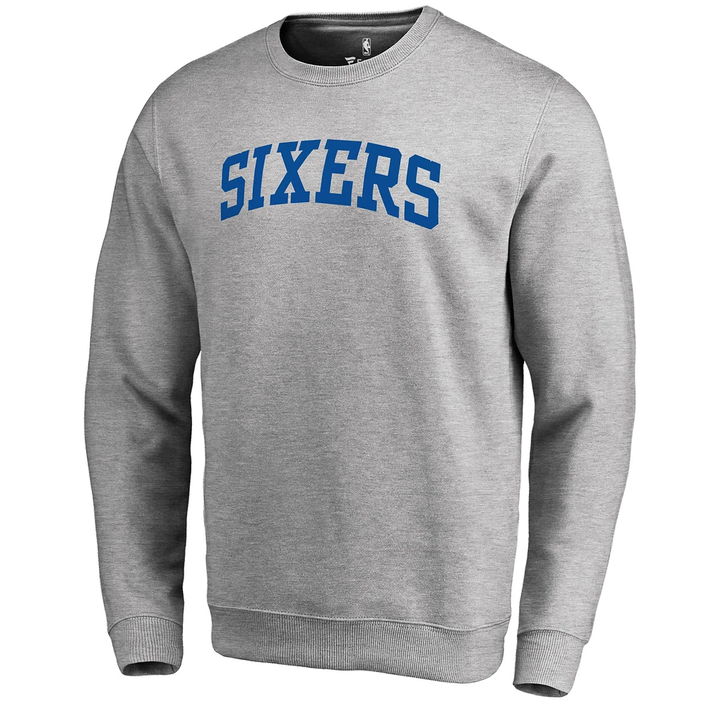 Men's Heathered Gray Philadelphia 76ers Wordmark II Pullover Sweatshirt
