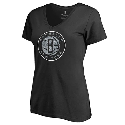 Women's Black Brooklyn Nets Static Logo V-Neck T-Shirt