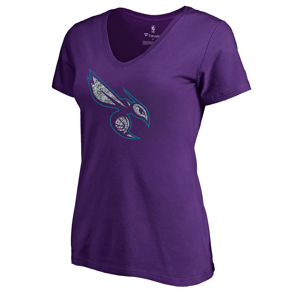 Women's Purple Charlotte Hornets Static Logo V-Neck T-Shirt