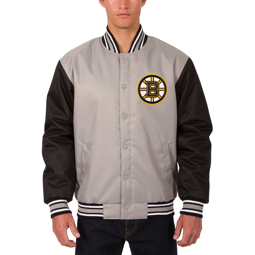 Men's JH Design Gray Boston Bruins Front Hit Poly Twill Jacket