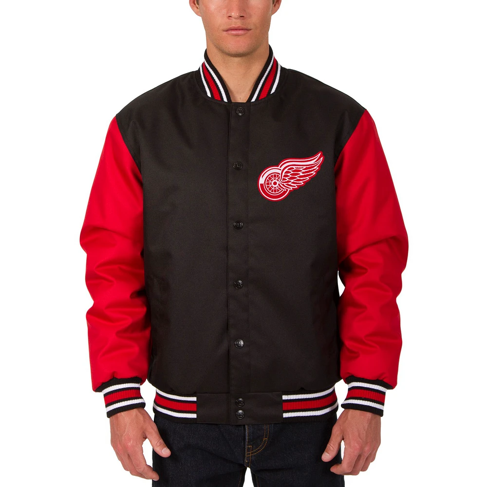 Men's JH Design Black Detroit Red Wings Front Hit Poly Twill Jacket
