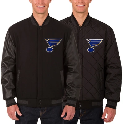 Men's JH Design Black St. Louis Blues Two Hit Wool & Leather Reversible Jacket