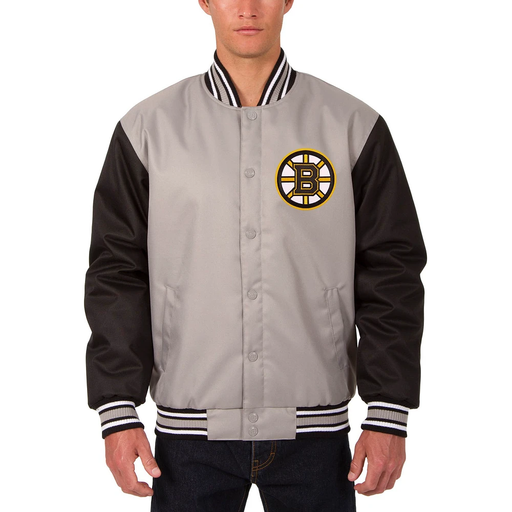 Men's JH Design Gray Boston Bruins Two Hit Poly Twill Jacket