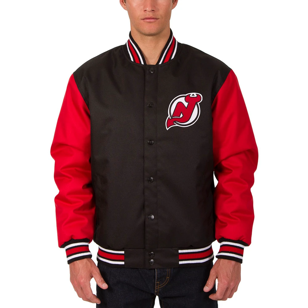 Men's JH Design Black New Jersey Devils Two Hit Poly Twill Jacket