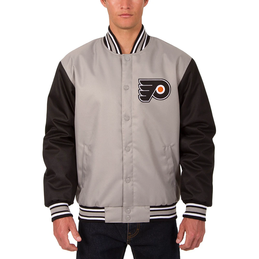 Men's JH Design Gray Philadelphia Flyers Two Hit Poly Twill Jacket