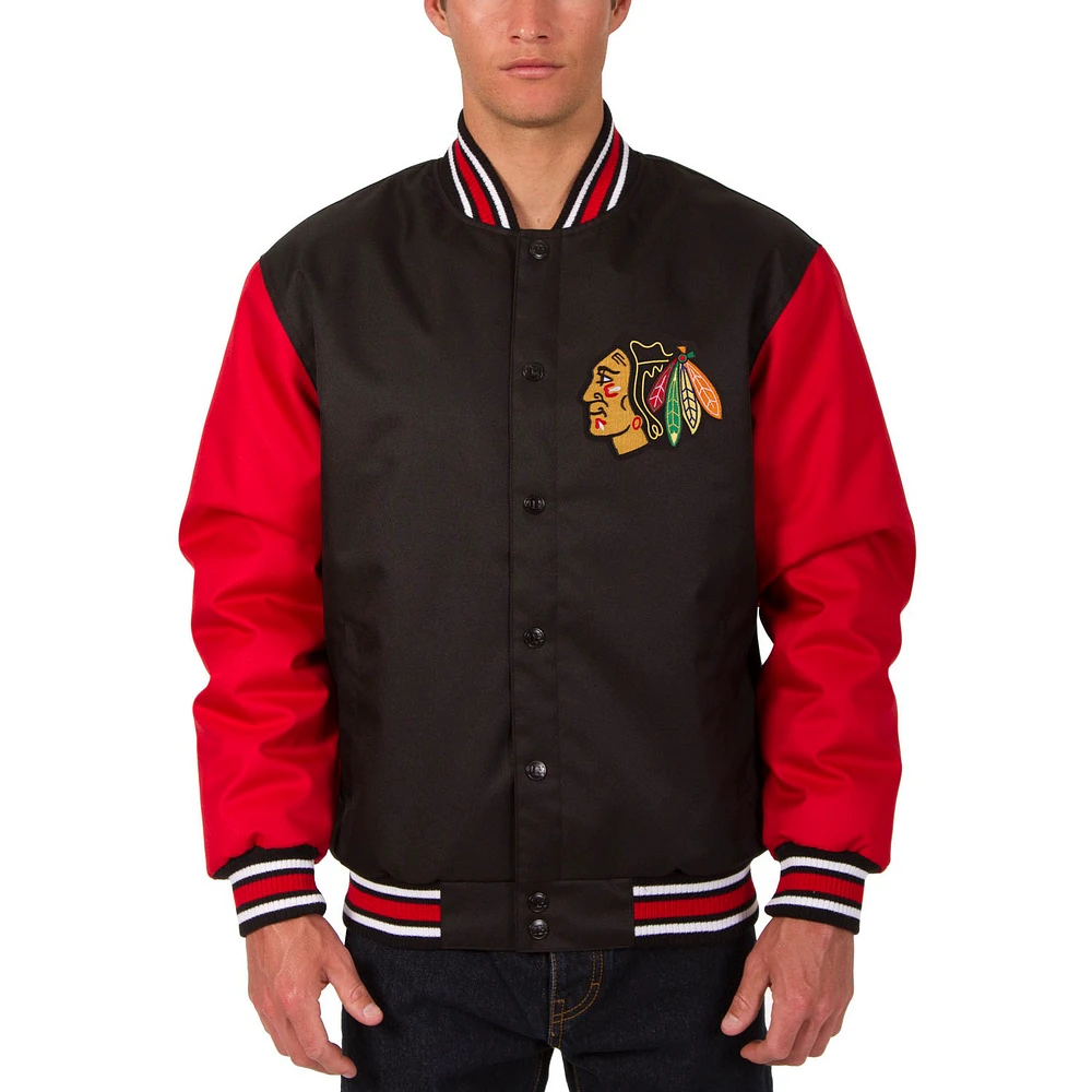 Men's JH Design Black Chicago Blackhawks Two Hit Poly Twill Jacket