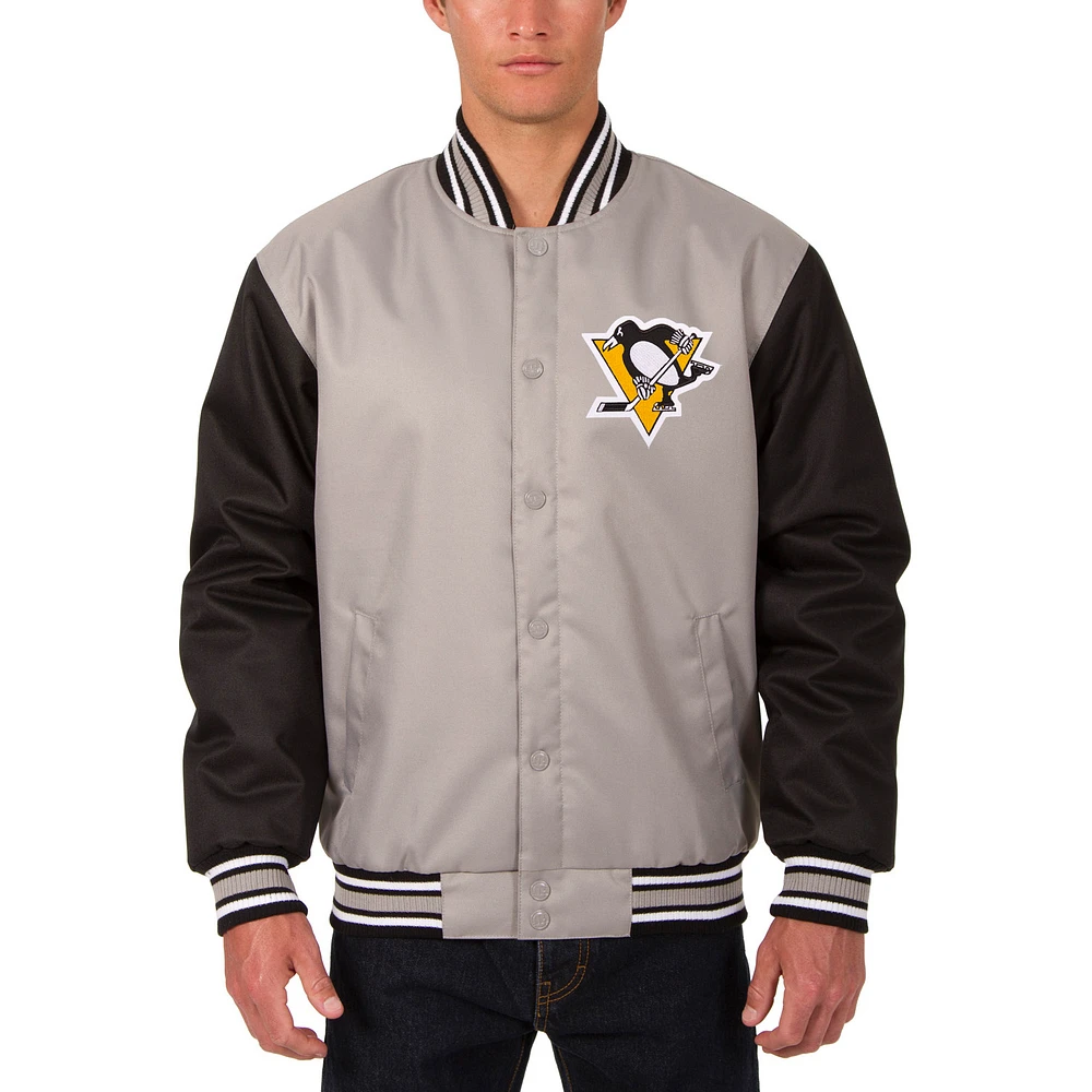 Men's JH Design Gray Pittsburgh Penguins Two Hit Poly Twill Jacket