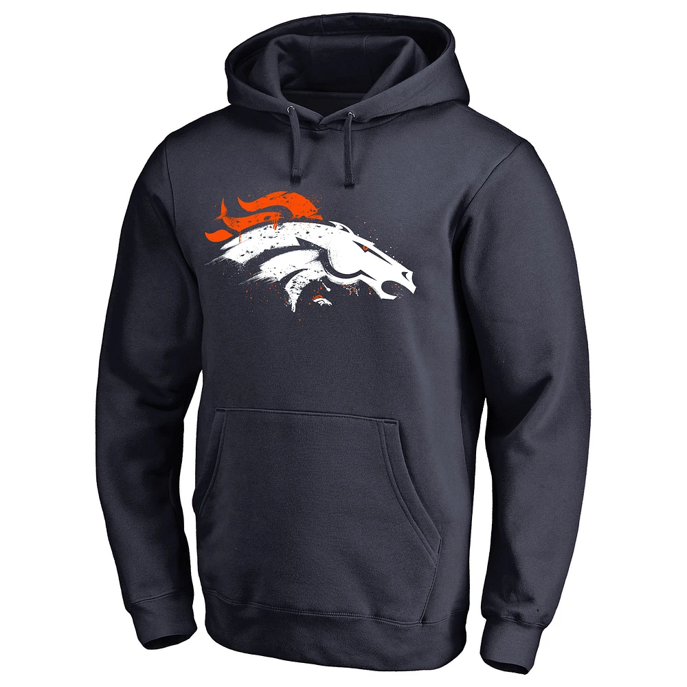Men's Navy Denver Broncos Splatter Logo Pullover Hoodie