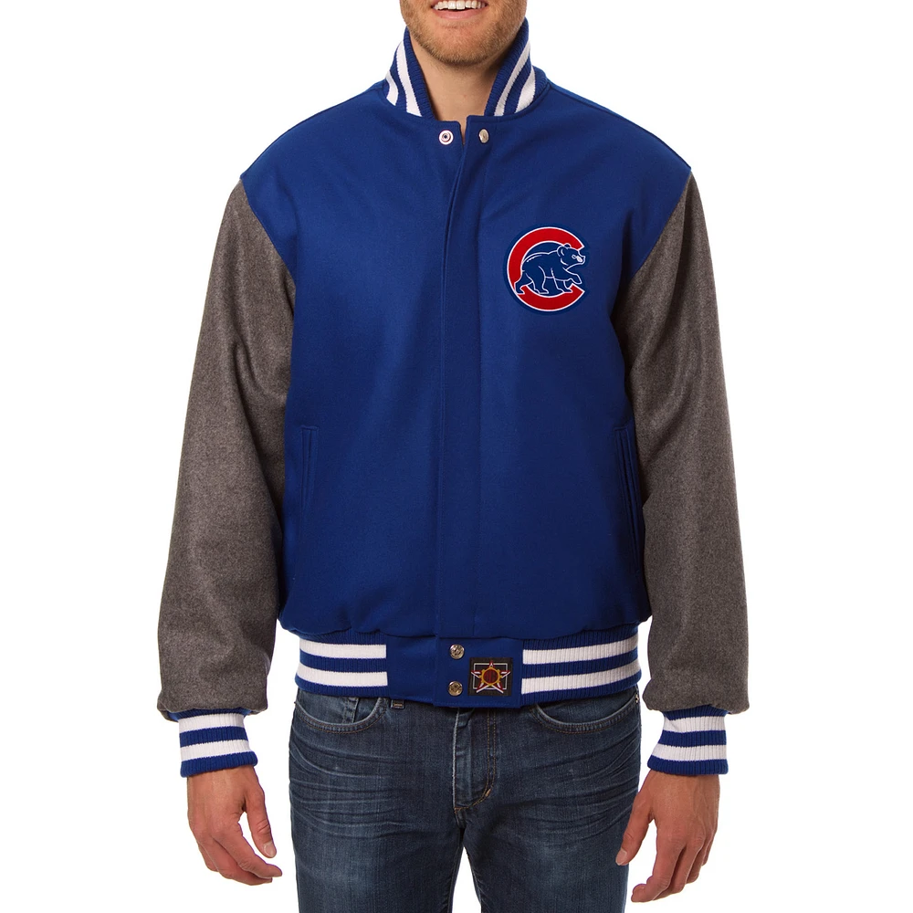Men's JH Design Royal/Charcoal Chicago Cubs Wool Full-Button Jacket