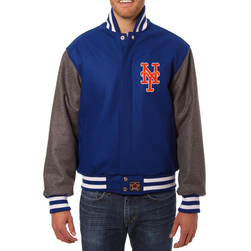 Men's JH Design Royal/Charcoal New York Mets Wool Full-Button Jacket