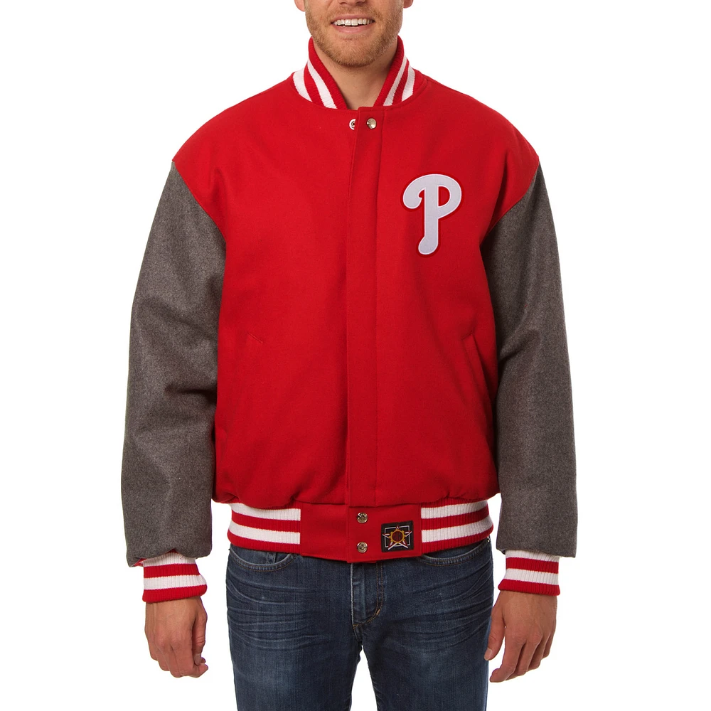 Men's JH Design Red/Charcoal Philadelphia Phillies Wool Full-Button Jacket