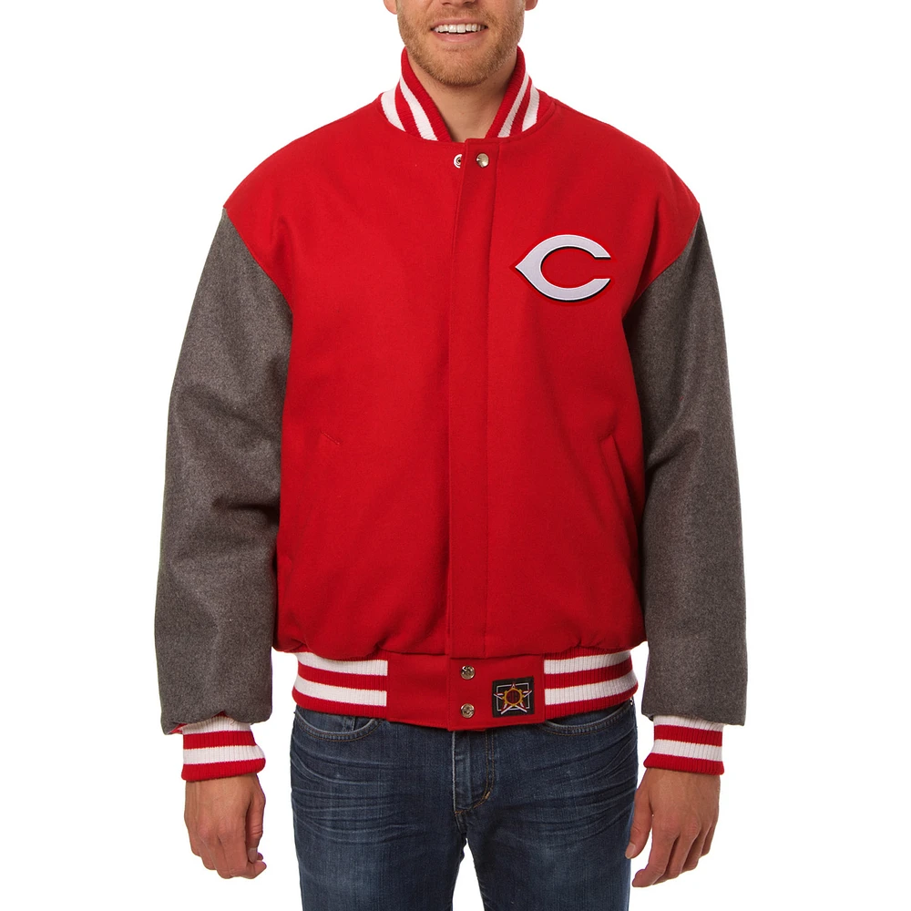 Men's JH Design Red/Charcoal Cincinnati Reds Wool Full-Button Jacket