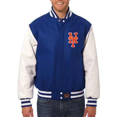 Men's JH Design Royal New York Mets Wool Leather Full-Snap Jacket