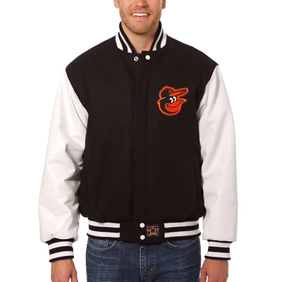 Men's JH Design Black Baltimore Orioles Wool Leather Full-Snap Jacket