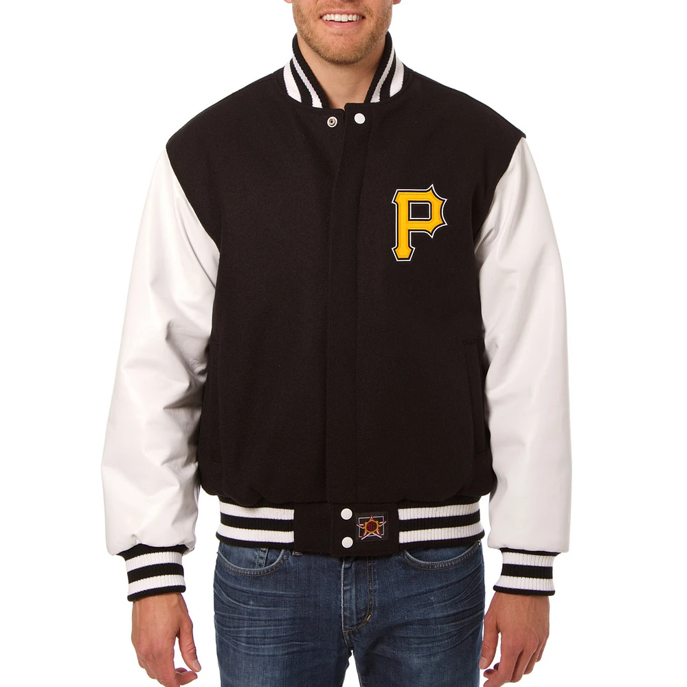 Men's JH Design Black Pittsburgh Pirates Wool Leather Full-Snap Jacket