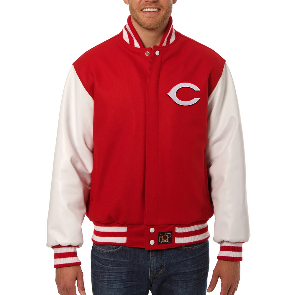 Men's JH Design Red Cincinnati Reds Wool Leather Full-Snap Jacket