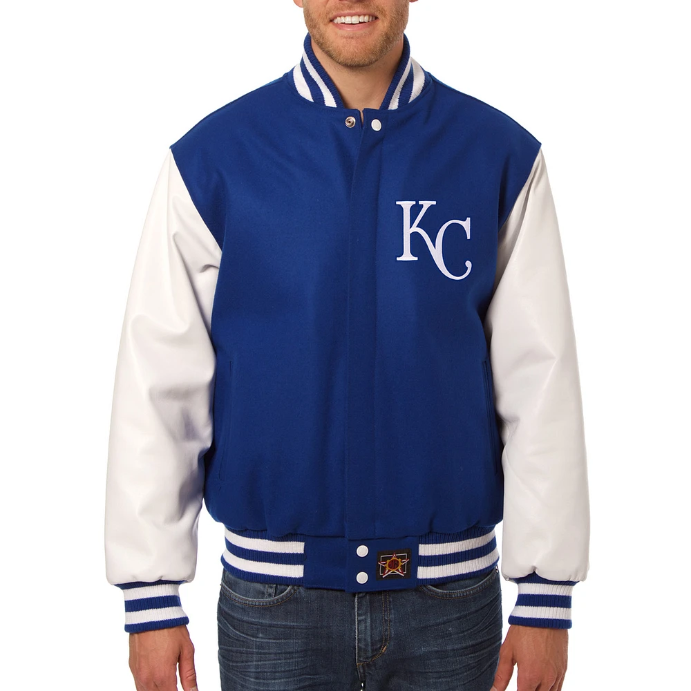 Men's JH Design Royal Kansas City Royals Wool Leather Full-Snap Jacket
