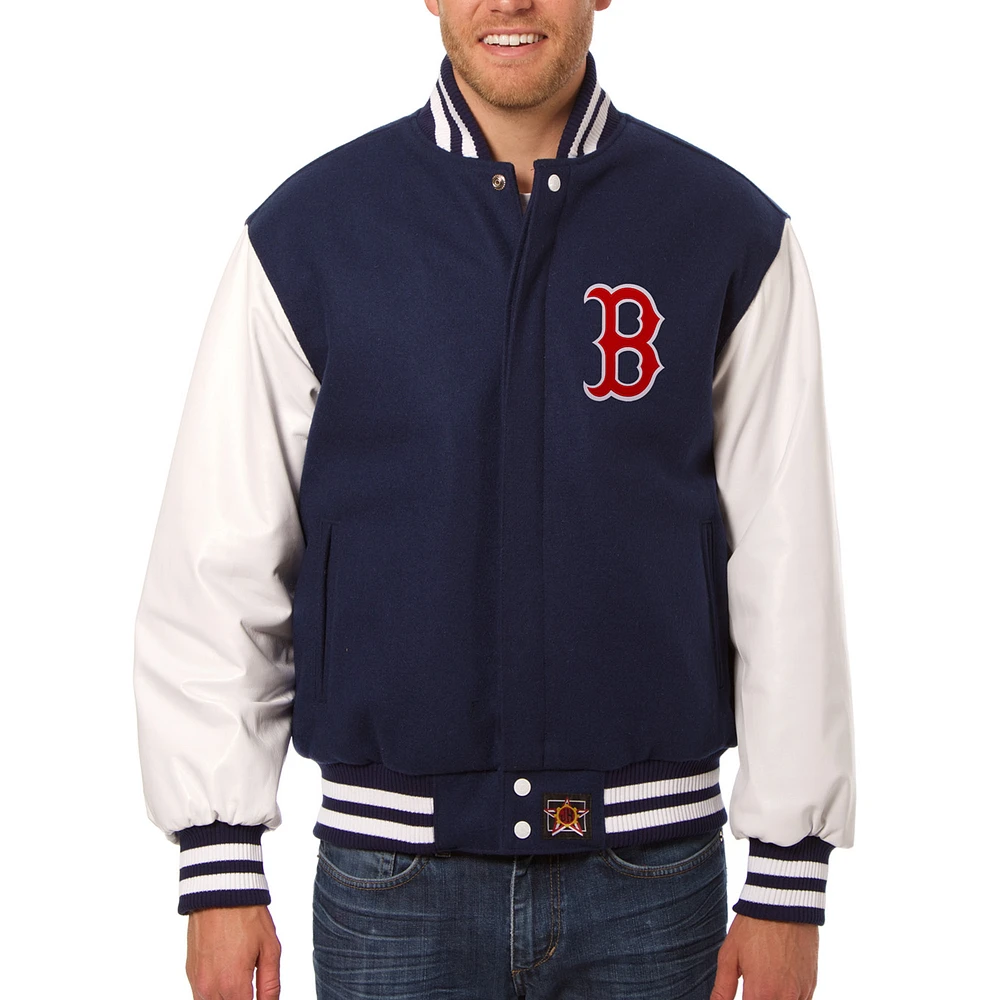 Men's JH Design Navy Boston Red Sox Wool Leather Full-Snap Jacket