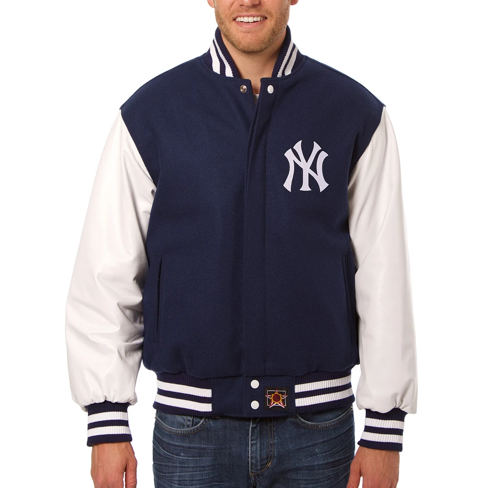 Men's JH Design Navy New York Yankees Wool Leather Full-Snap Jacket