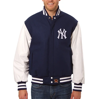 Men's JH Design Navy New York Yankees Wool Leather Full-Snap Jacket