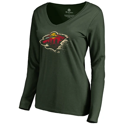 Women's Green Minnesota Wild Splatter Logo V-Neck Long Sleeve T-Shirt