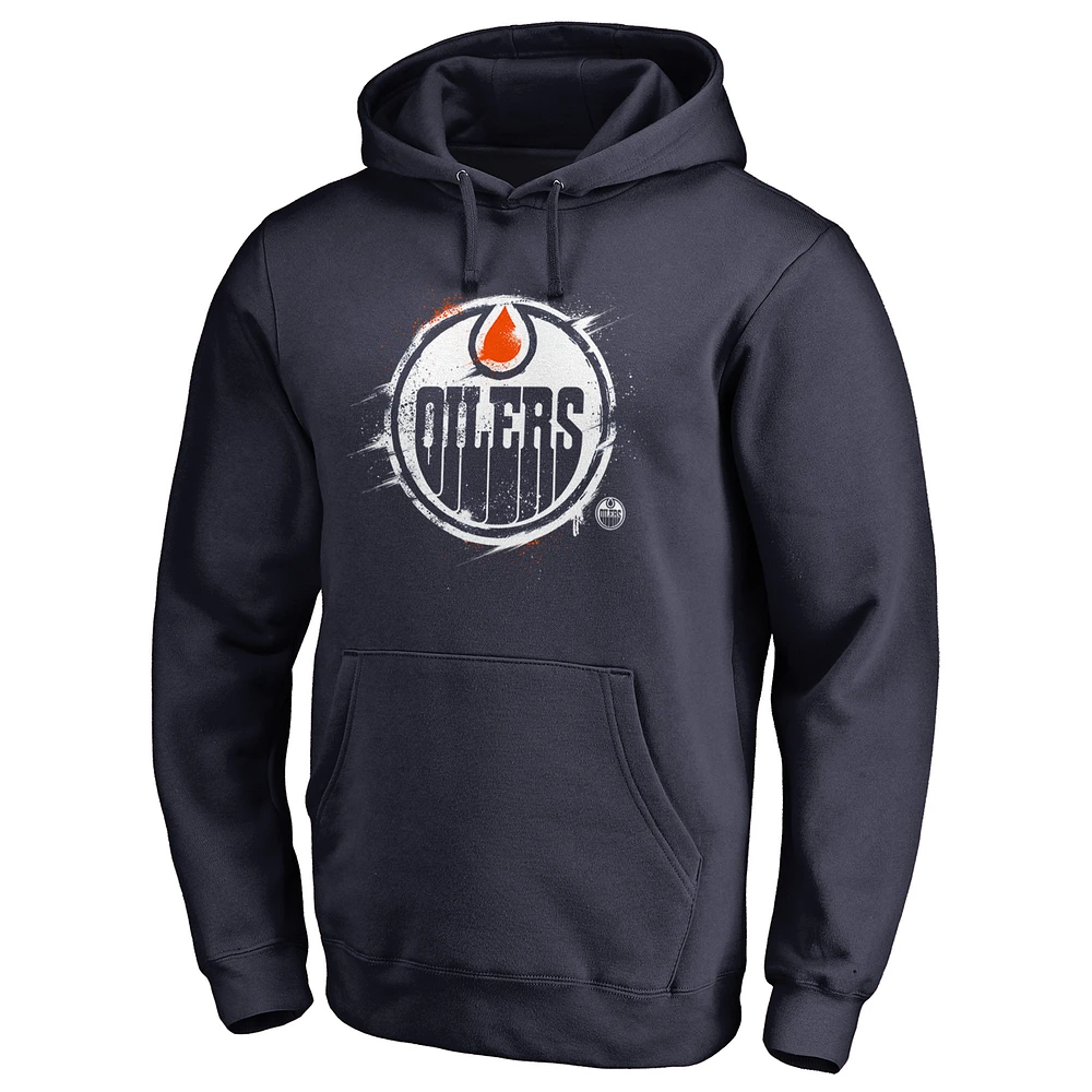 Men's Navy Edmonton Oilers Splatter Logo Pullover Hoodie