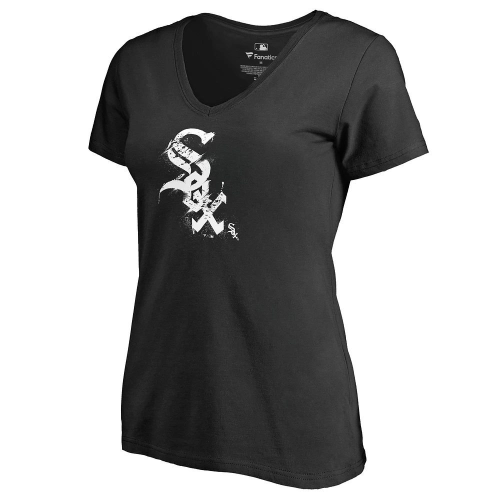 Women's Black Chicago White Sox Splatter Logo V-Neck T-Shirt