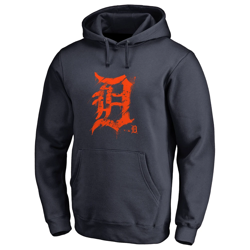Men's Navy Detroit Tigers Splatter Logo Pullover Hoodie