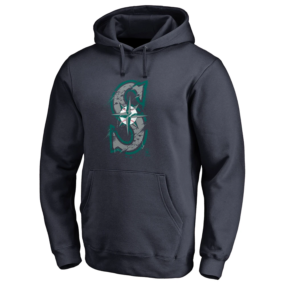 Men's Navy Seattle Mariners Splatter Logo Pullover Hoodie