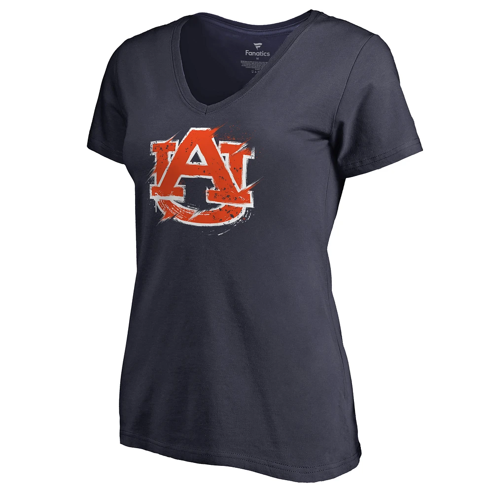Women's Navy Auburn Tigers Splatter Logo V-Neck T-Shirt