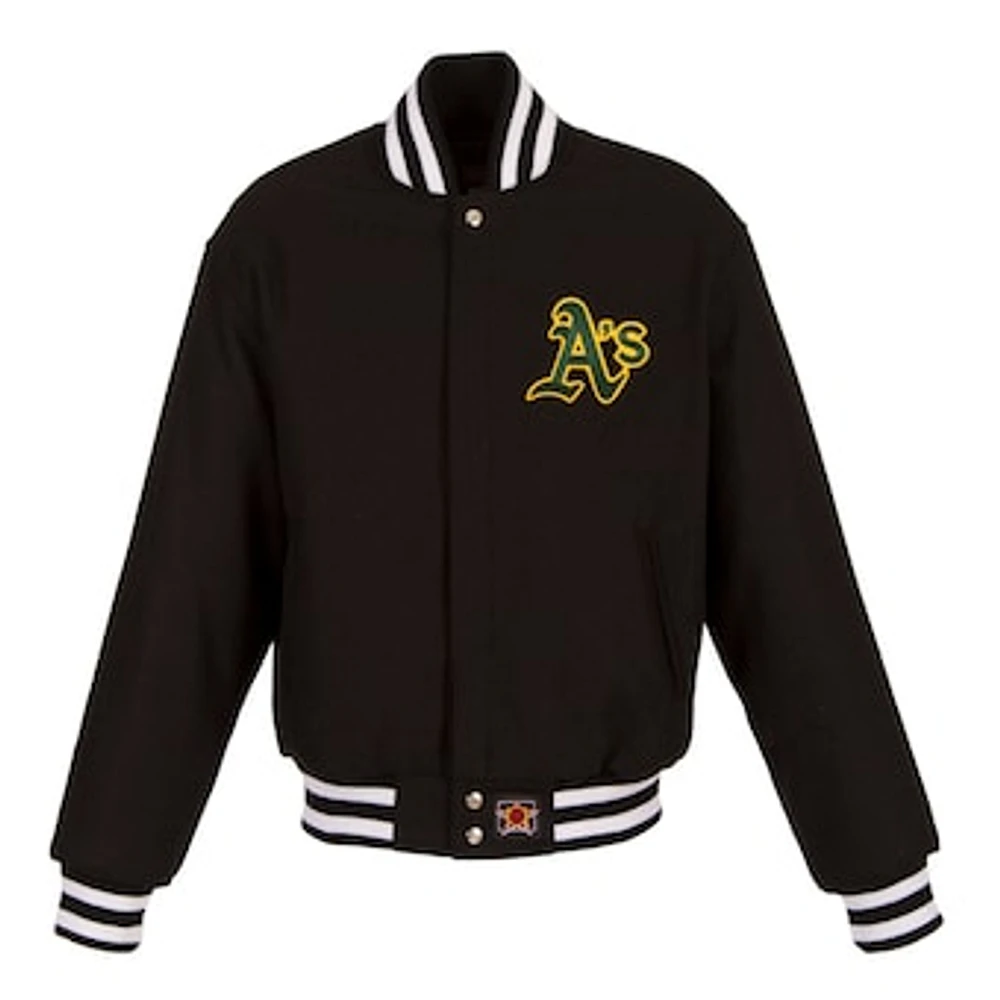 Women's JH Design Black Athletics Embroidered Logo All-Wool Jacket
