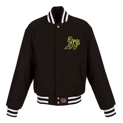 Women's JH Design Black Athletics Embroidered Logo All-Wool Jacket