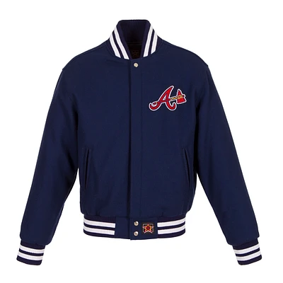 Women's JH Design Navy Atlanta Braves Embroidered Logo All-Wool Jacket