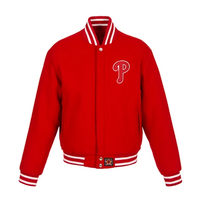 Women's JH Design Red Philadelphia Phillies Embroidered Logo All-Wool Jacket