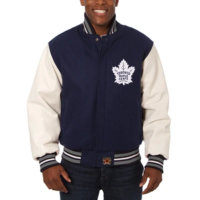 Men's JH Design Navy Toronto Maple Leafs Wool & Leather Jacket with Embroidered Logos
