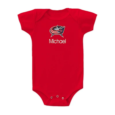 Infant Red Columbus Blue Jackets Personalized Bodysuit
