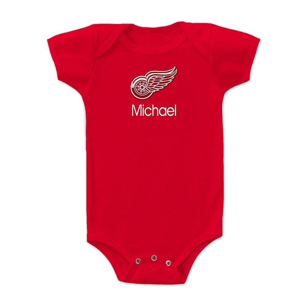 Infant Red Detroit Wings Personalized Bodysuit