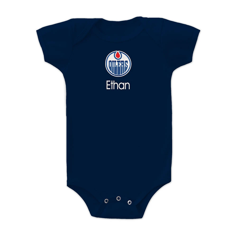 Infant Navy Edmonton Oilers Personalized Bodysuit