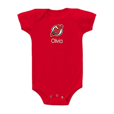 Infant Red New Jersey Devils Personalized Bodysuit