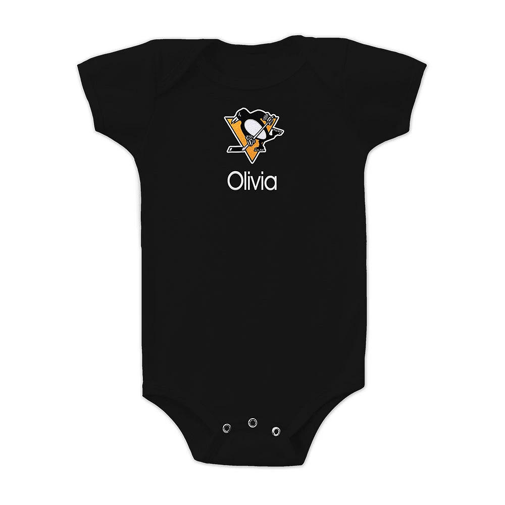 Infant Black Pittsburgh Penguins Personalized Bodysuit