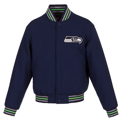 Women's JH Design College Navy Seattle Seahawks Embroidered Logo All-Wool Jacket