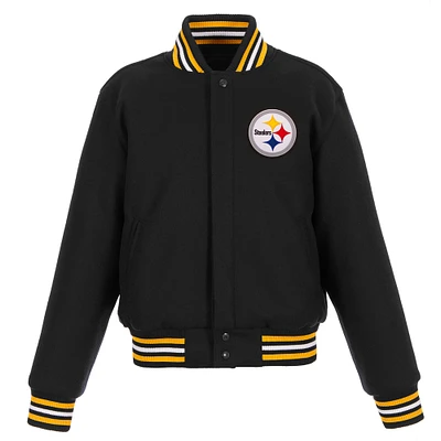 Women's JH Design Black Pittsburgh Steelers Embroidered Logo All-Wool Jacket
