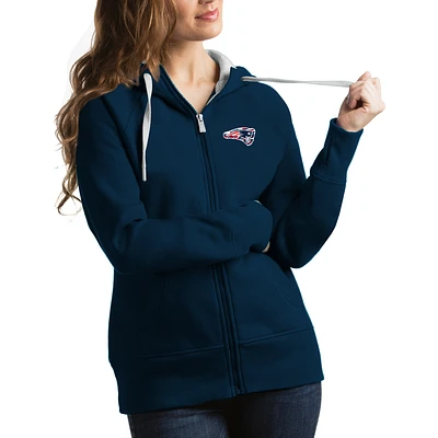 Women's Antigua Navy New England Patriots NFLxFIT Quicksnap Victory Full-Zip Hoodie