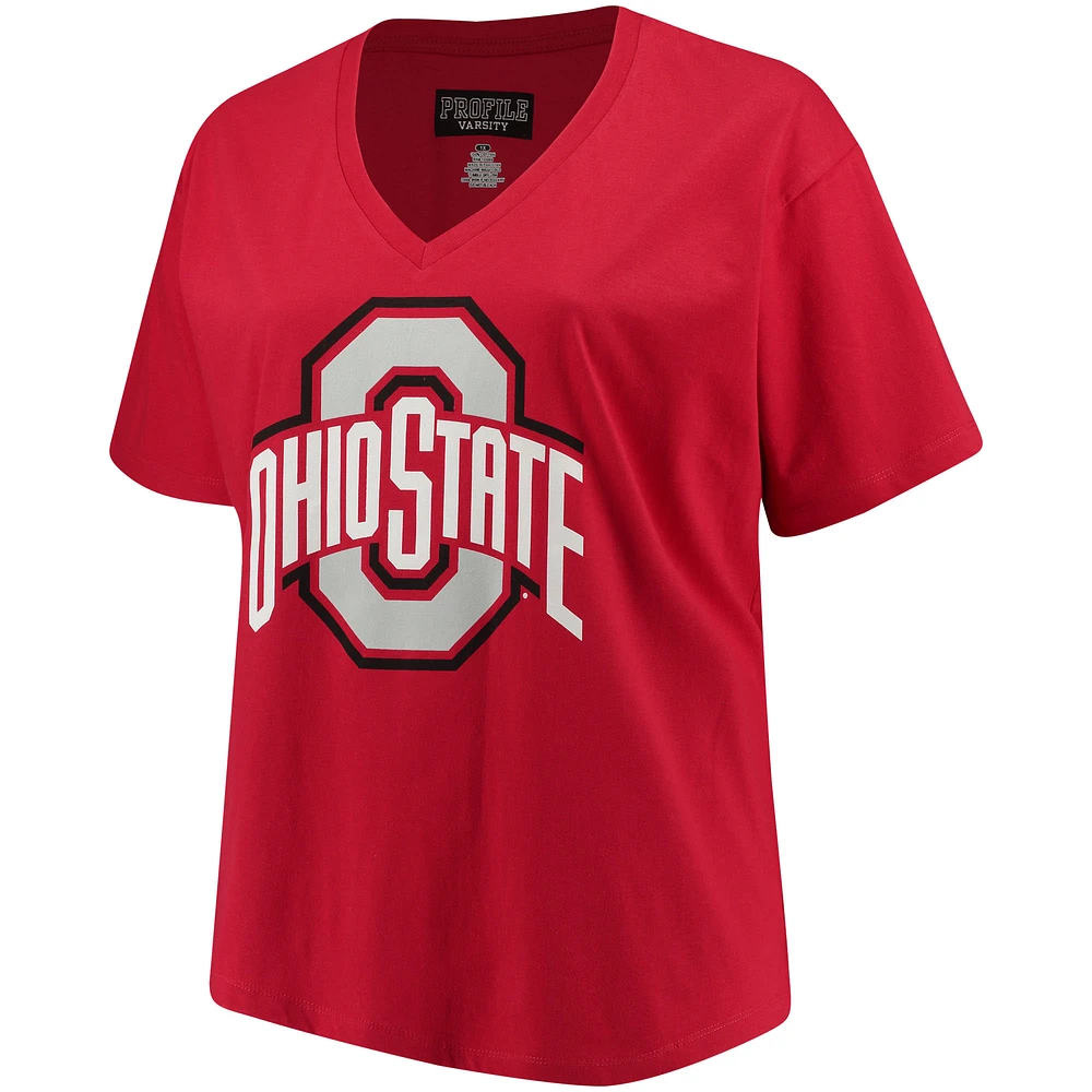 Women's Scarlet Ohio State Buckeyes Plus Size Primary Logo V-Neck T-Shirt