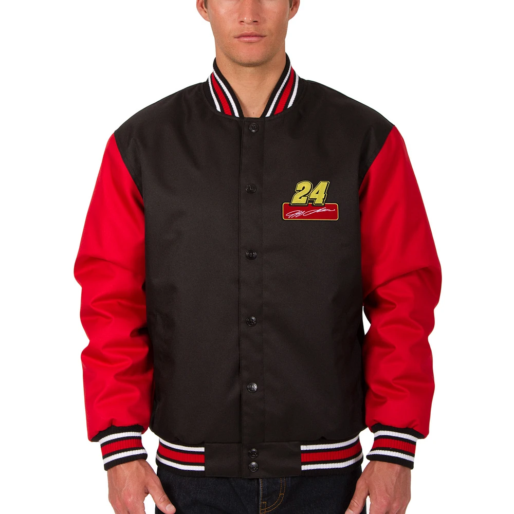 Men's JH Design Black/Red Jeff Gordon Poly-Twill Varsity Jacket