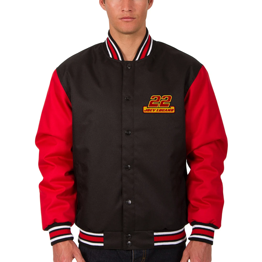 Men's JH Design Black/Red Joey Logano Poly-Twill Varsity Jacket