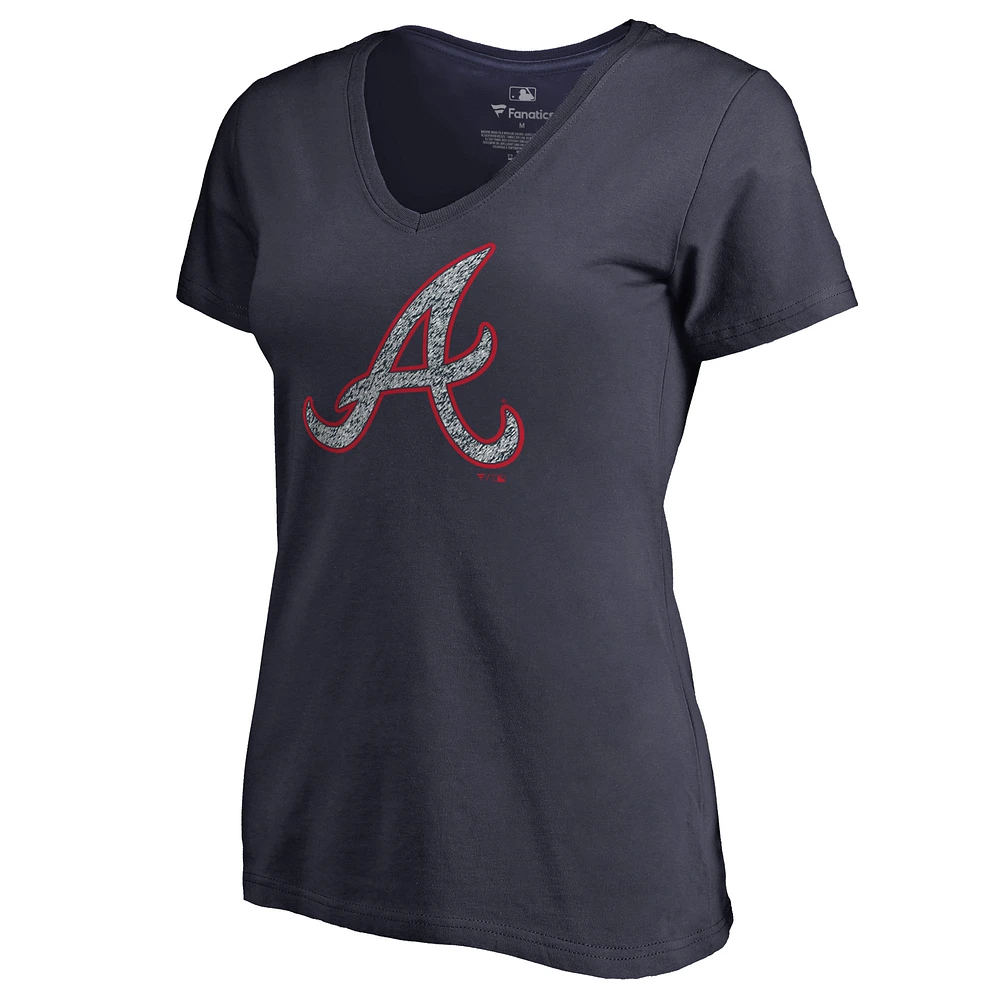 Women's Navy Atlanta Braves Static Logo V-Neck T-Shirt