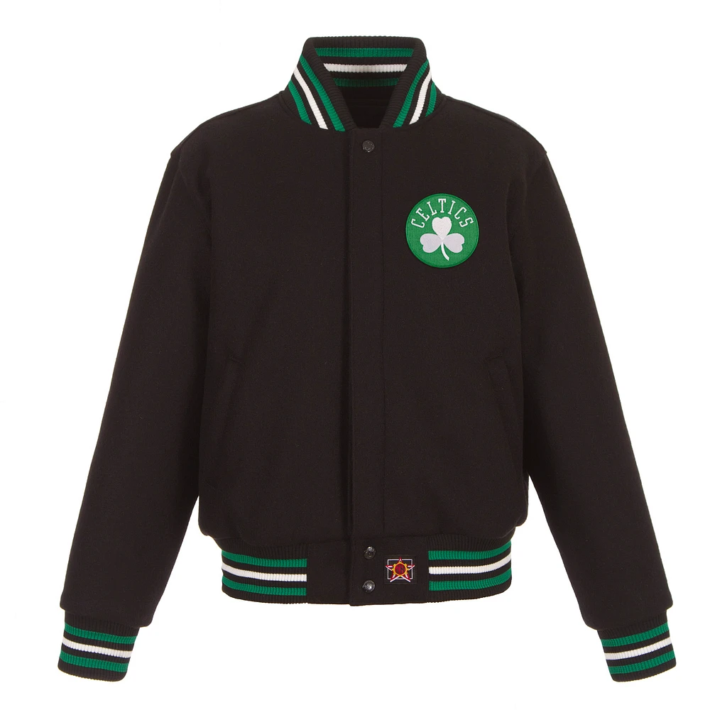 Women's JH Design Black Boston Celtics Embroidered Logo Wool Jacket