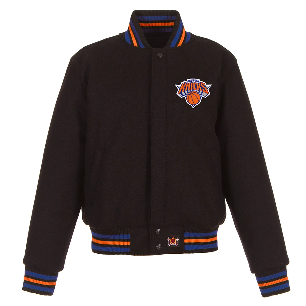 Women's JH Design Black New York Knicks Embroidered Logo Wool Jacket